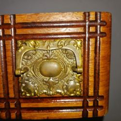 +Vintage Carved wood Sewing Machine Drawer Oak Wood Antique Brass Plate with Pull 15" x 4 3/4" x 4"


