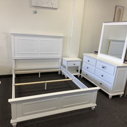 Queen Bedroom Set White Wood With Full Extension Glides 