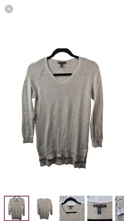 Eileen Fisher Sweater Womens XS Beige 100% Wool Pullover V Neck Top