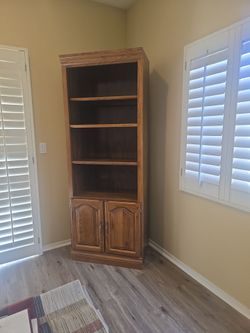Tall Oak Bookcase with Cabinet Doors