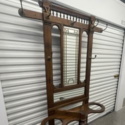 Antique Edwardian/Victorian Hand Carved Oak Hall Tree/Coat Rack 