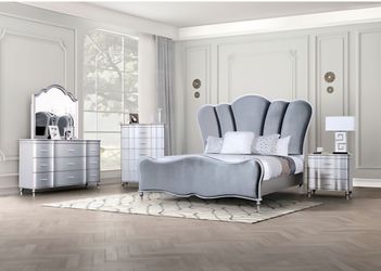 Frame Queen Silver Finish, Velvet fabric, New Especial price