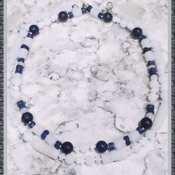 Mens Or Women's Quartz And Lapis Beaded Handmade Necklace Set