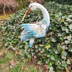 Metal Garden Sculpture - Blue Heron Bird Statue 24" Tall