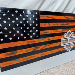 Harley Davidson Motorcycle Wood Flag