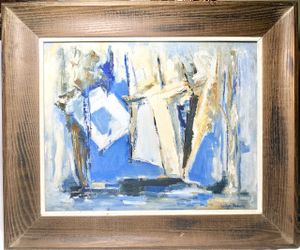 Vintage 1969 MCM Abstract Nautical Oil Painting - Willye Roberts Newport RI