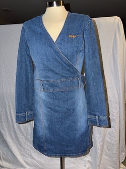 Vintage FUBU Fatty Girl Denim Wrap Mini Dress - Size 11/12 - Rare 90s Y2K Hip Hop