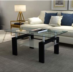 Two-Tier Glass Coffee Table Black Legs .