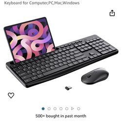 Acebaff - Wireless Keyboard and Mouse Combo, Acebaff 2.4G Quiet Wireless Keyboard Mouse with Phone Tablet Holder,11 Shortcut Keys,3 DPI Adjustable Cor