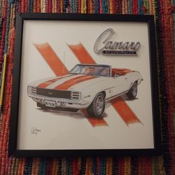 3-D Camaro Picture 17.5”x17.5” Camaro By Chevrolet Orange White Office,Bar,Dorm