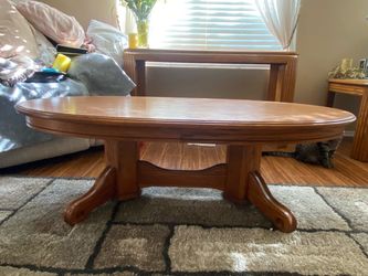 Oval Wood Coffee Table with Pedestal Base