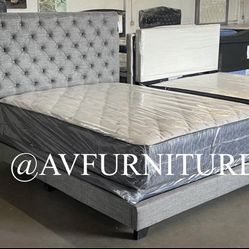 Gray Queen Frame W Bamboo Mattress And Box Spring 