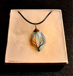 Tree of life 7 Chakra natural Blue gemstone necklace Energy Healing Handmade pendant! New W/ box