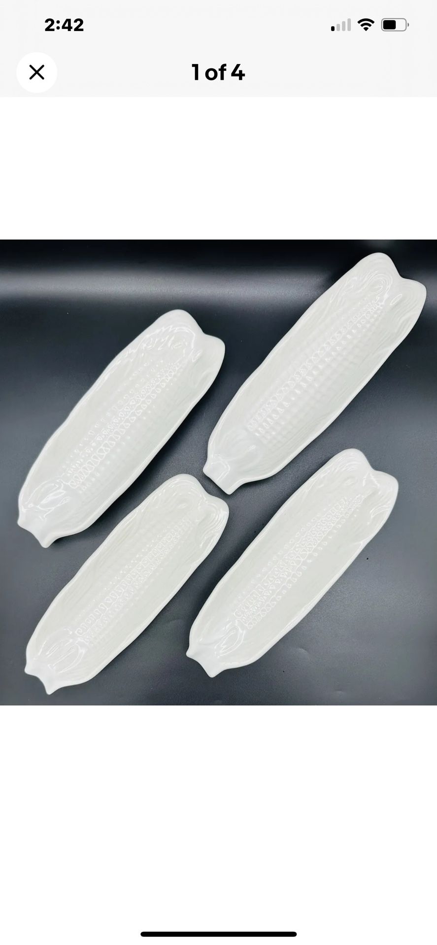 Vtg White Ceramic Corn on the Cob Holder Dish Set of 4 Taiwan