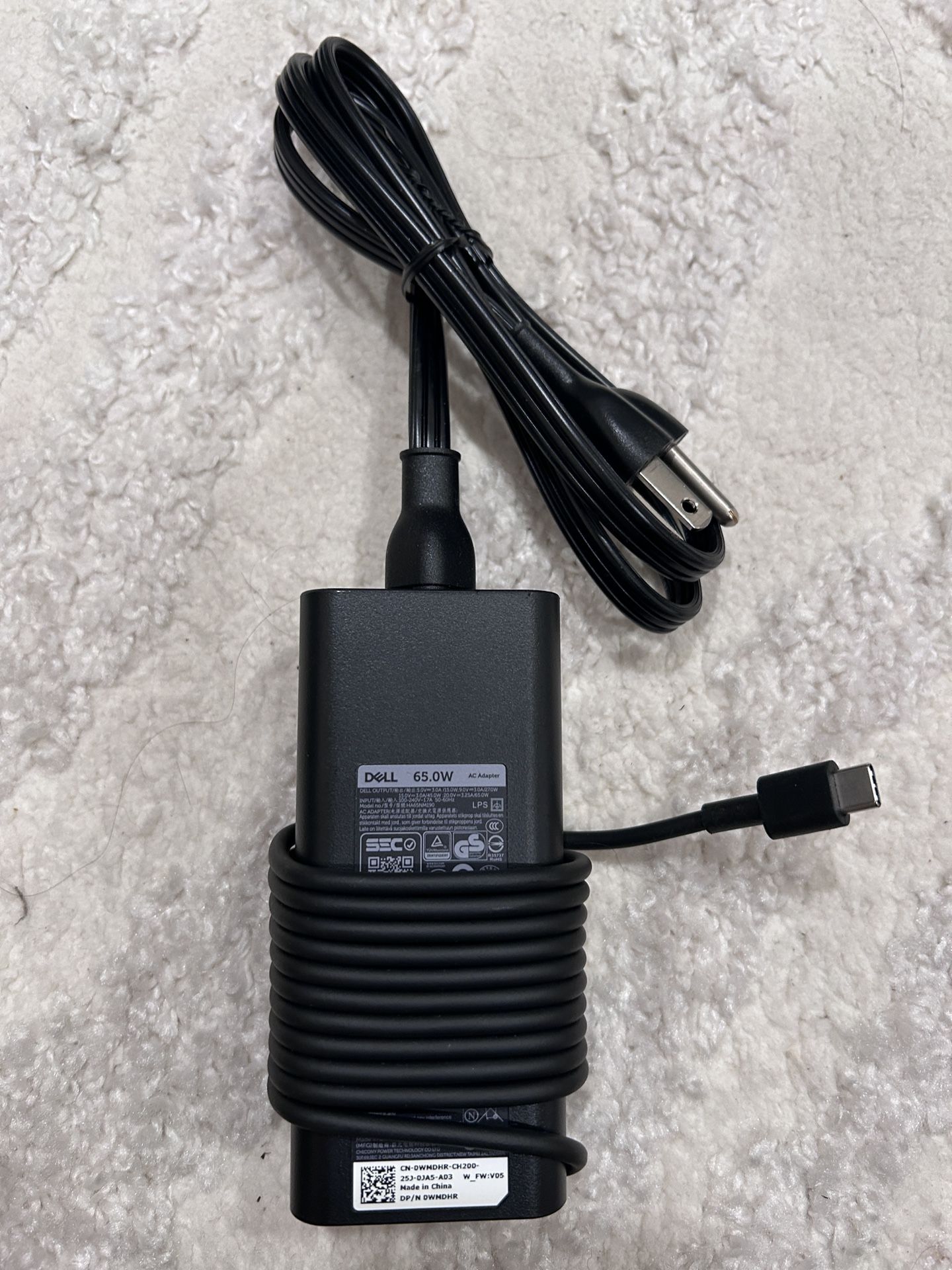 Genuine Dell Laptop Charger 65W Watt USB Type C AC Power Adapter (CN-DWMDHR-CH200)
