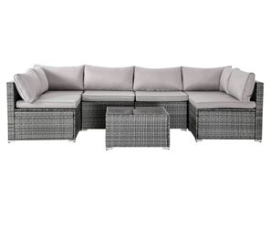 7 Piece Outdoor PE Wicker Furniture Set, Patio Black Rattan Sectional Sofa Couch