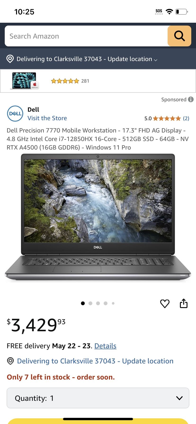 Dell Precision 7770 Mobile Workstation - 17.3" FHD AG Display - 4.8 GHz Intel Core i7-12850HX 16-Core - 512GB SSD - 64GB - NV RTX A4500 (16GB GDDR6) -
