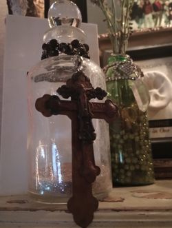 Decorative Glass Bottle W/ Cross 