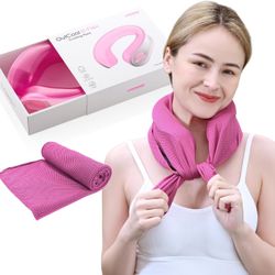 SAMPLY Ice-Filled Neck Cooler w/ Cooling Towel, Non-Gel Ice Pack - Pink (NEW)