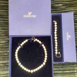 Swarovski Pearl & Rhinestone Necklace & Bracelet Set 