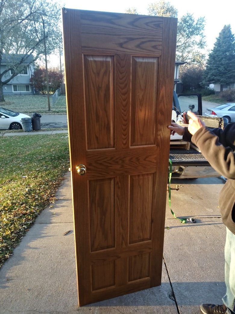 Solid oak 6 panel interior doors, 1 36- in 2 27 in and 1 24-in in