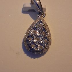Sterling Silver  Natural Diamond  Pear Shaped  Pendant 