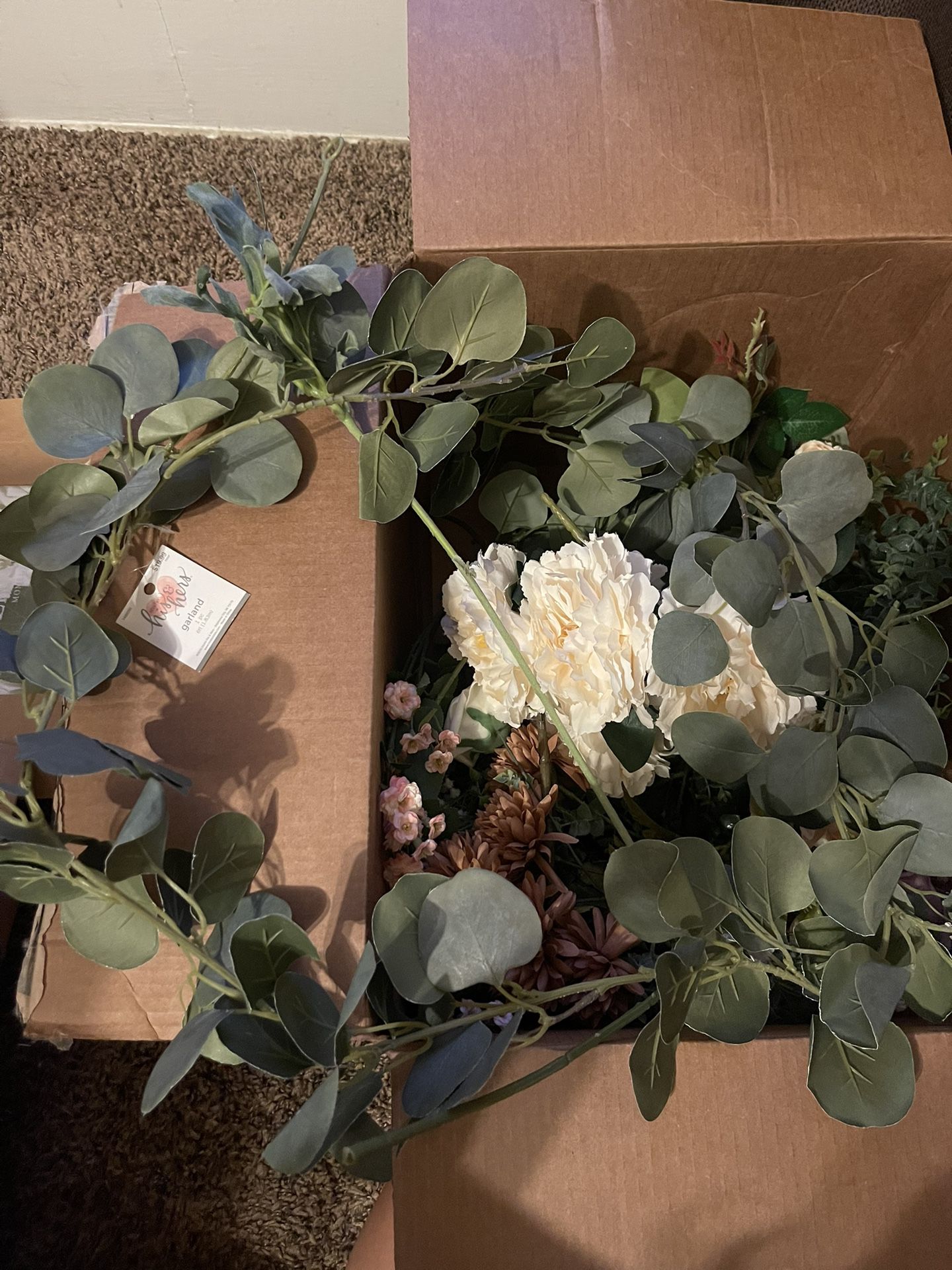 Entire Box Of Faux Flowers/garlands 