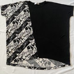 Oversized Short Sleeve Top Shirt Tee Half Rock Style Round Neck Women Black