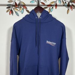 BALENCIAGA  BLUE NAVY POLITICAL CAMPAIGN GRAPHIC PRINT HOODIE FW23