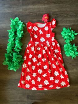 Girls Red Floral Flutter Sleeve Dress