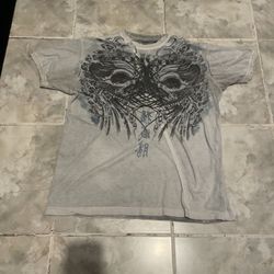 VTG Y2K Affliction Skull Angels Graphics T-Shirt Double Sided SZ Large Japanese