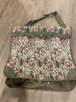 Vintage French West Indies Floral Tapestry Garment Bag Excellent Condition
