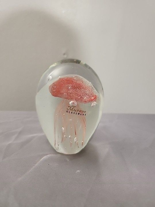 Murano Vintage Italian Hand Blown Glass Red Jellyfish Paperweight (U)