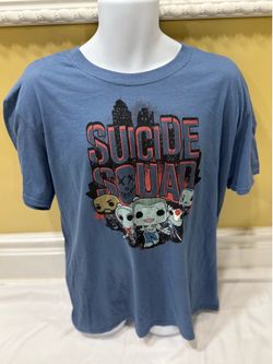 Pop Tees Suicide Squad T-Shirt Indigo Blue Funko Short Sleeve 100% Cotton DC