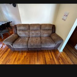 Make Offer !!Brown Suede Leather Sofa Set 6 Person Seating Recliner