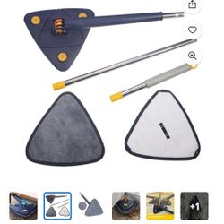 New - Triangular Mop With Adjustable Long Handle And 2 Replacement Pads