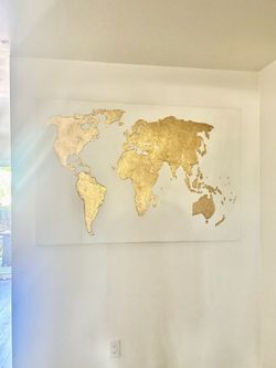 Large 3D Textured Gold Leaf World Map Canvas Wall Art