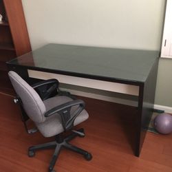 Glass top Desk Table W Desk chair.