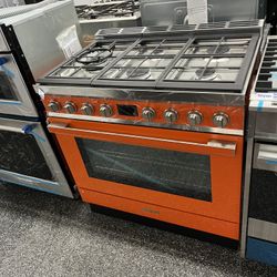 Orange 36 Inch Range Stove All Gas Smeg Portofino