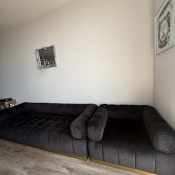 Luxury Black Velvet Modular Sectional Couch – Gold Base – Originally $3,400