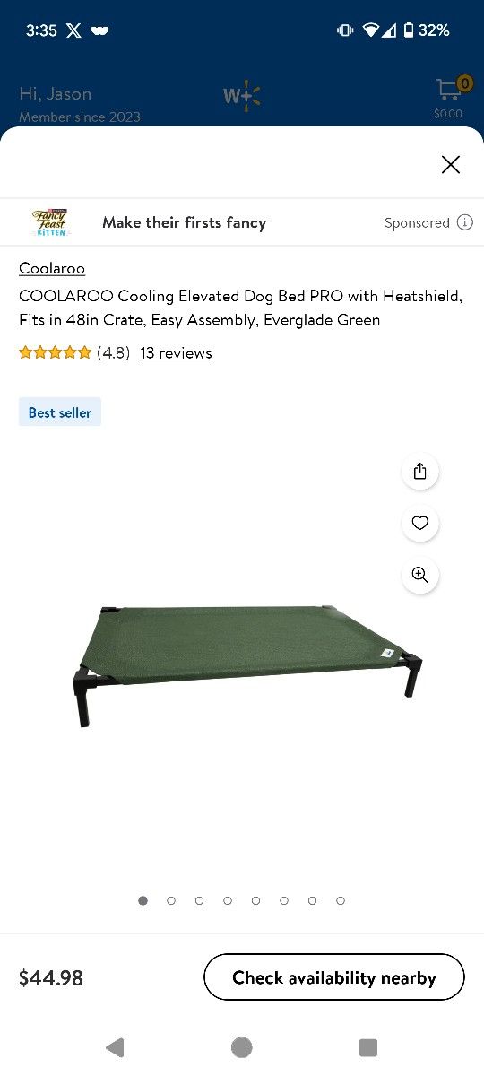 Coolaroo Everglade Green 💚 Elevated Pet Bed Pro With Heat Shield, Fits In 48in Crate