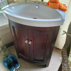 Cherry Vanity Cabinet With Porcelain Sink 
