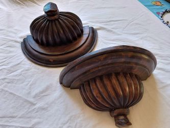 Set Pair Of 2 of Wood Hand Carved Sconces Shelves Corbels