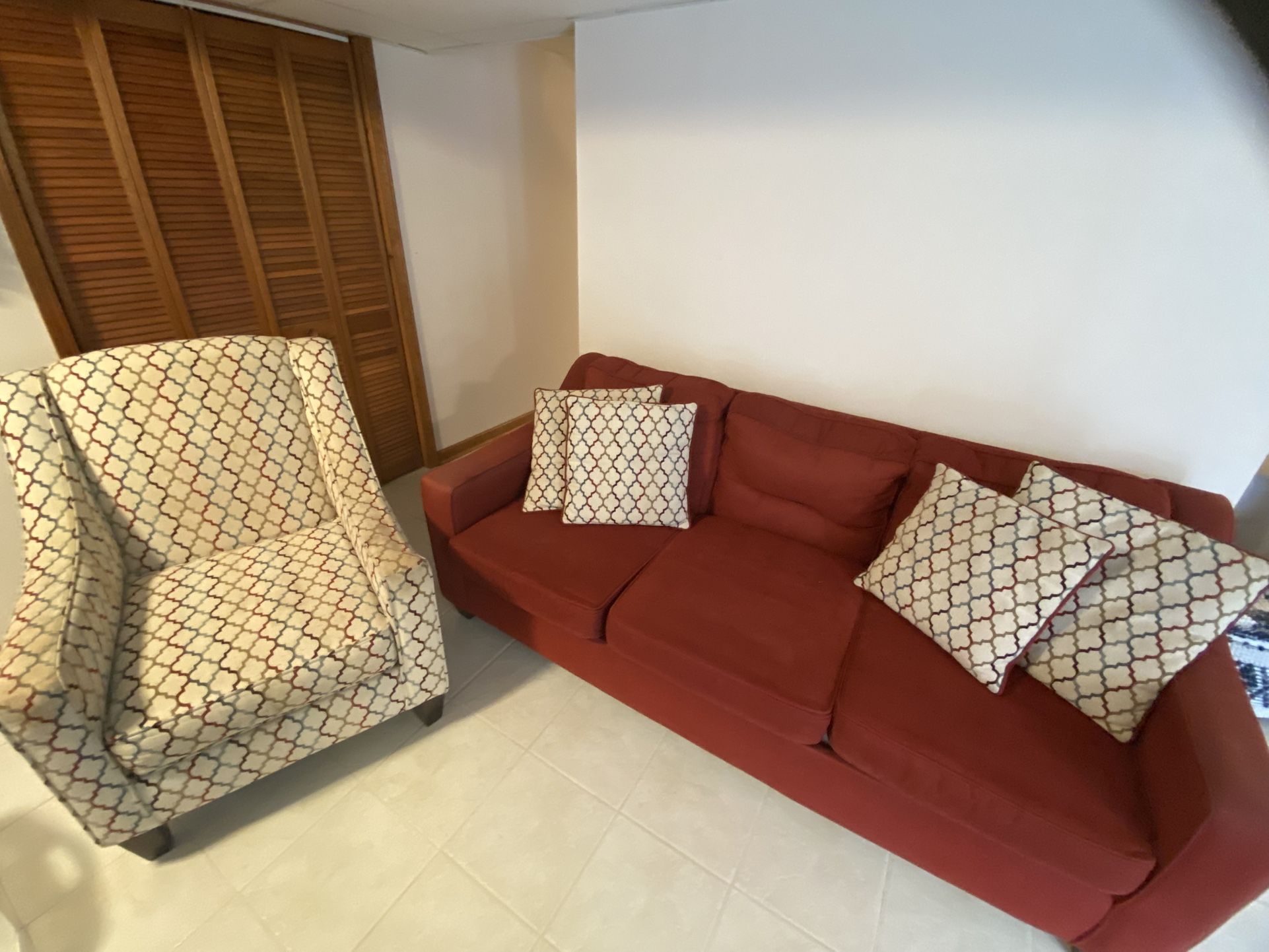 Sofa With 4 Pillows And Accent Chair