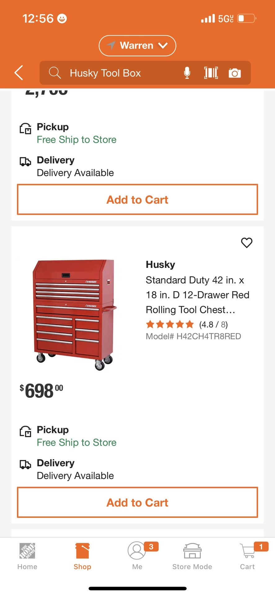 Husky 42 in. x 18 in. D 12-Drawer Red Rolling Tool Chest Combo