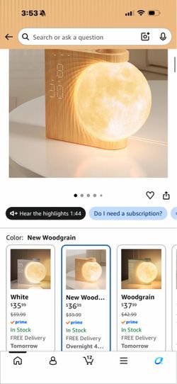 Moon Lamp Night Light with Digital Clock