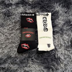 Chrome Hearts Black Chomper Lips Crew Socks - Brand New with Tags | Red Mouth Graphic