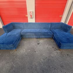 11ft Blue Velvet Couch Sofa 