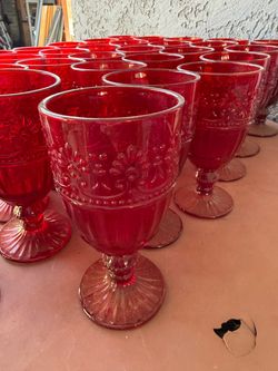 Set of 33 glass Red Embossed Glass Goblets Set