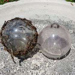 Vintage Set Of 2 - 5" Sea Glass Fish Float Buoy Ball